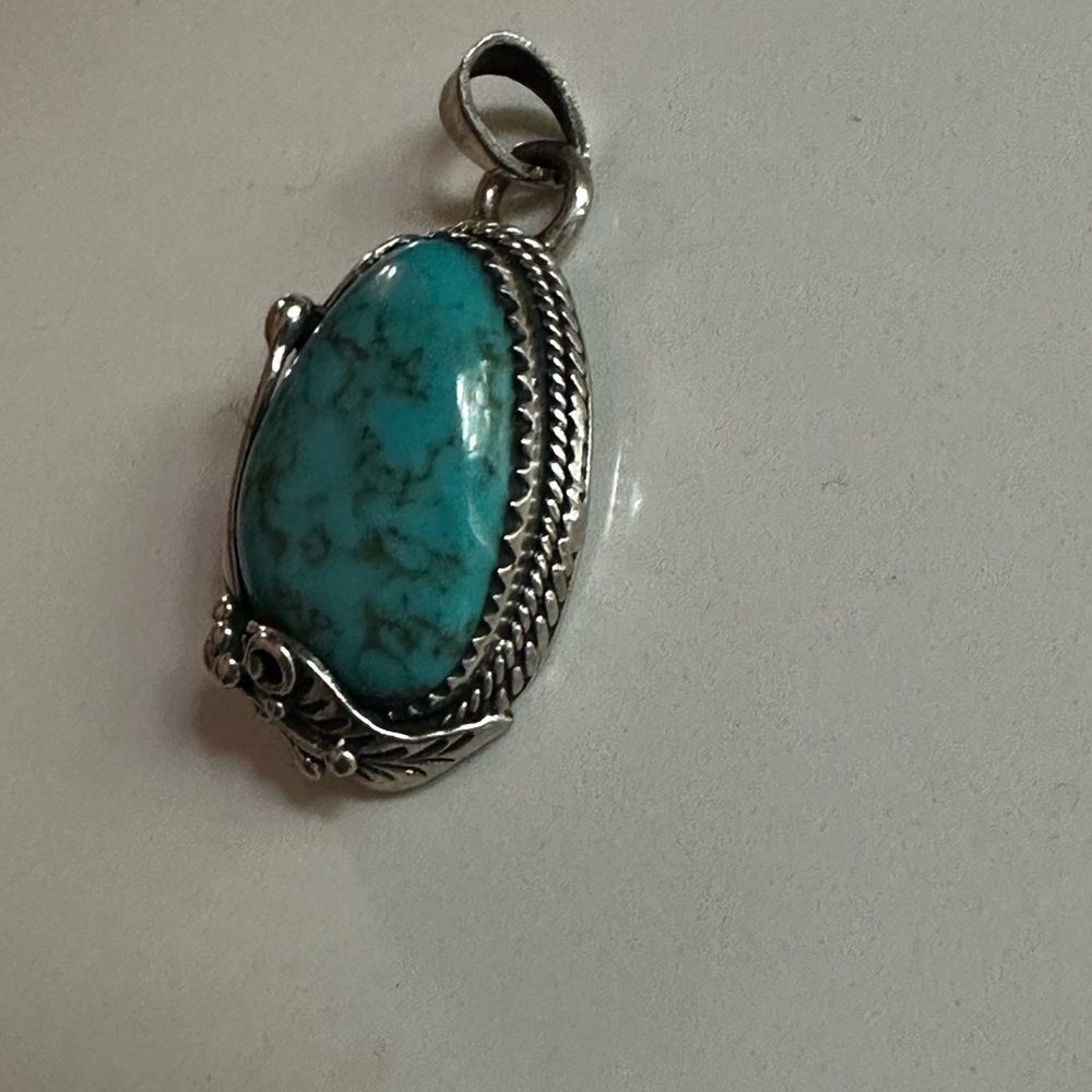 Hand Crafted Heavy Solid Silver Turquoise Pendant. - image 4